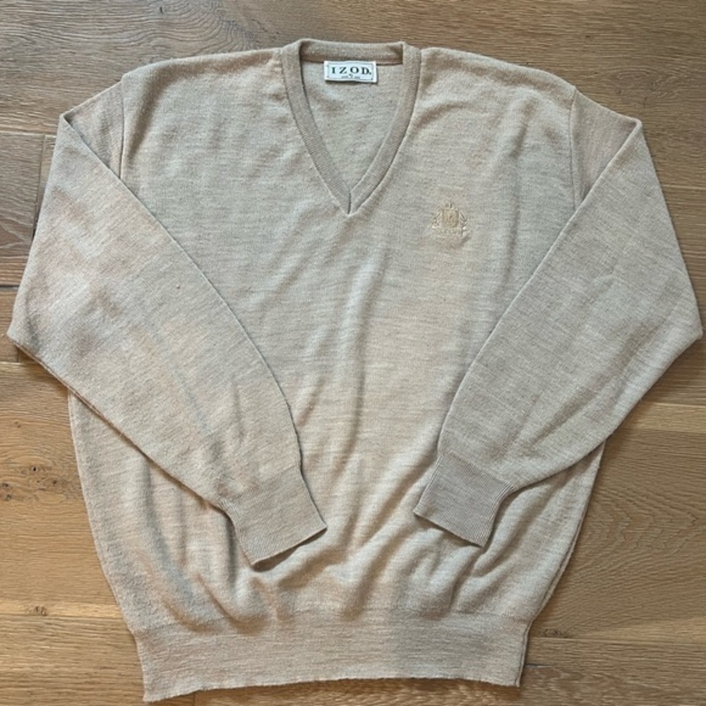 Vintage Izod V-Neck White/Cream Sweater Size XL